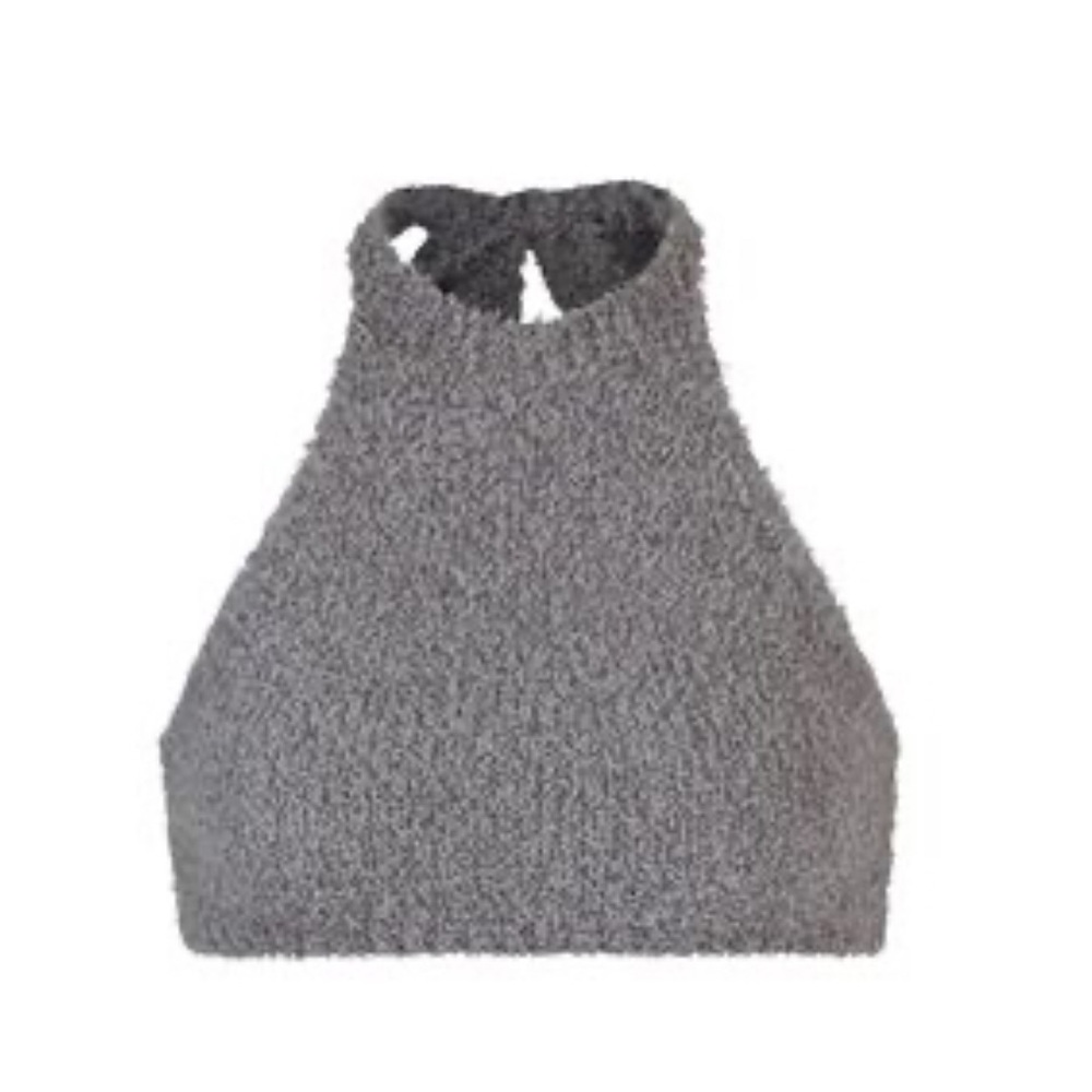 SKIMS Cozy Knit Halter Bra/crop Top Tie Neck Bralette in Smoke Gray L/XL NWT